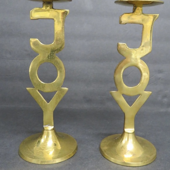 1995 Solid Brass International Silver Co Joy Christmas Candle Set Holiday - Picture 10 of 10